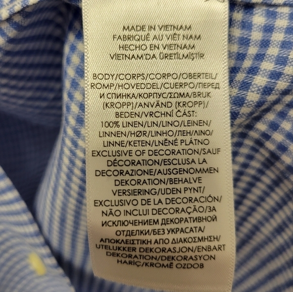 Ralph Lauren Classic Fit Gingham Oxford Linen Shirt Blue L - Picture 8 of 11
